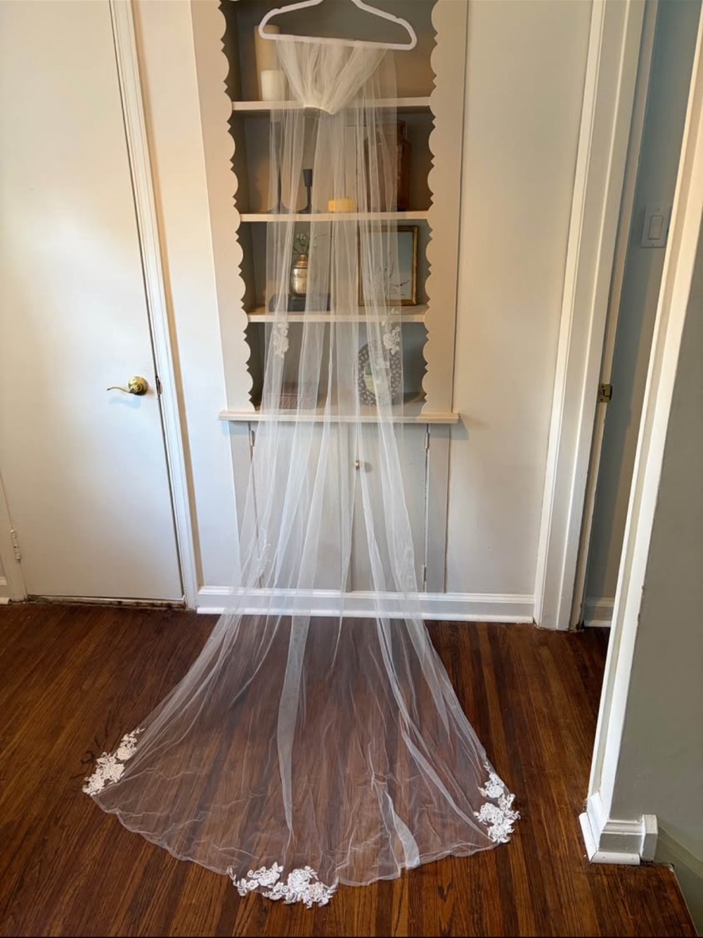 Ivory Bridal Veil with Lace Appliqué